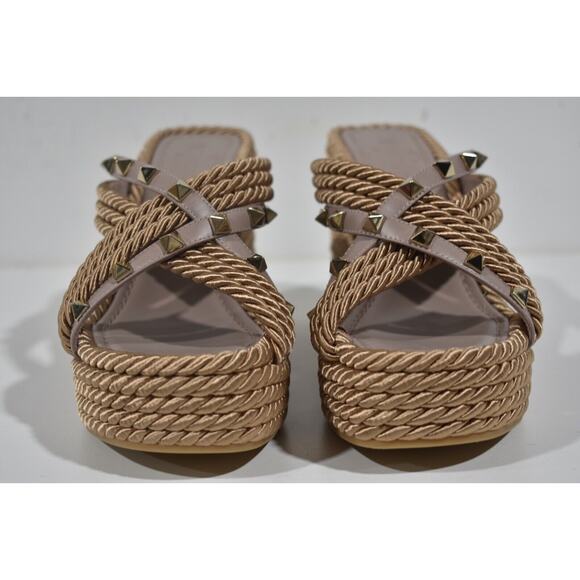 Valentino Rockstud Torchon Poudre Nude Cord Rope Wedge Backless Slide Sandal 41 - Picture 6 of 12